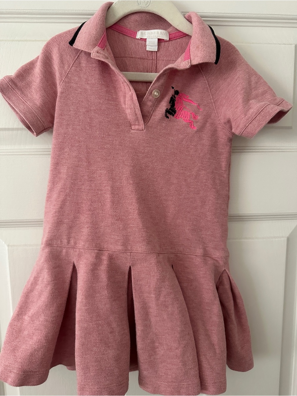 Burberry Pink Polo Dress with Black Trim and Embroidered Logo